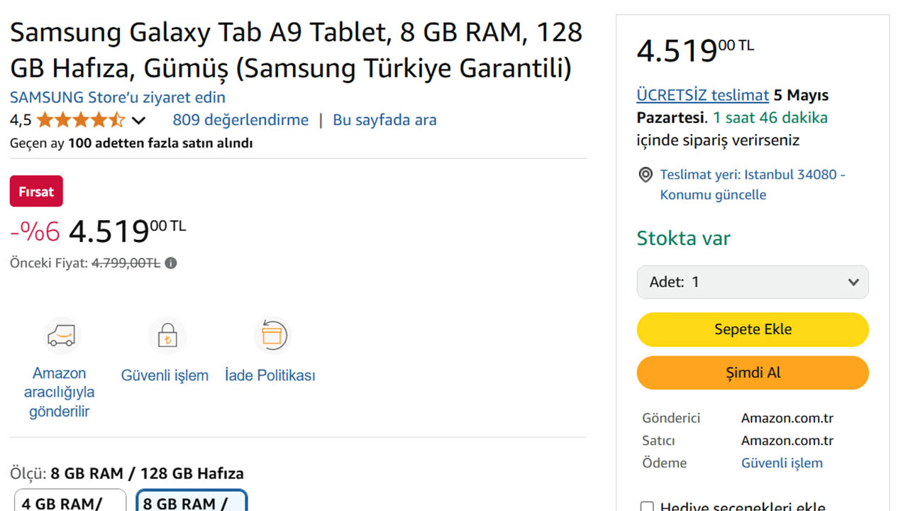 Samsung Galaxy Tab A9 fiyatı